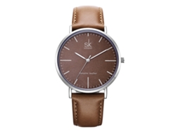 Reloj De Pulsera De Cuarzo Sencillo Para Mujer Con Correa De Piel Sintética Marrón Shengke