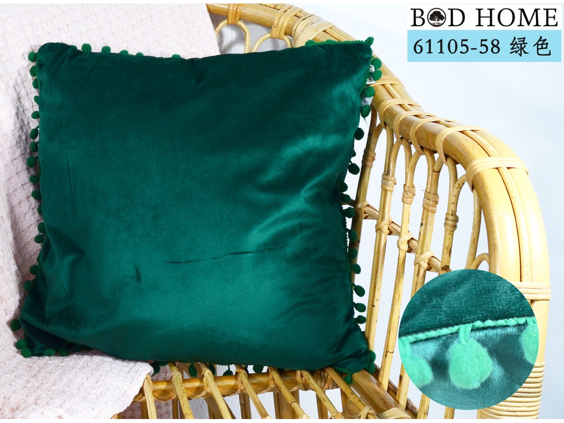 Almofada Lisa Con Rebordo De Bolas Verde 45*45cm BOD HOME