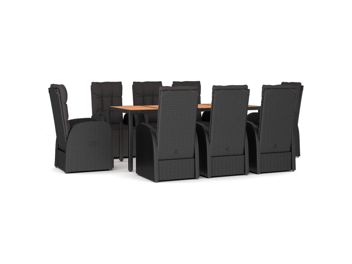 Maison Exclusive - Juego Comedor Jardín 9 Pzas Madera Acacia Ratán Sintético Negro