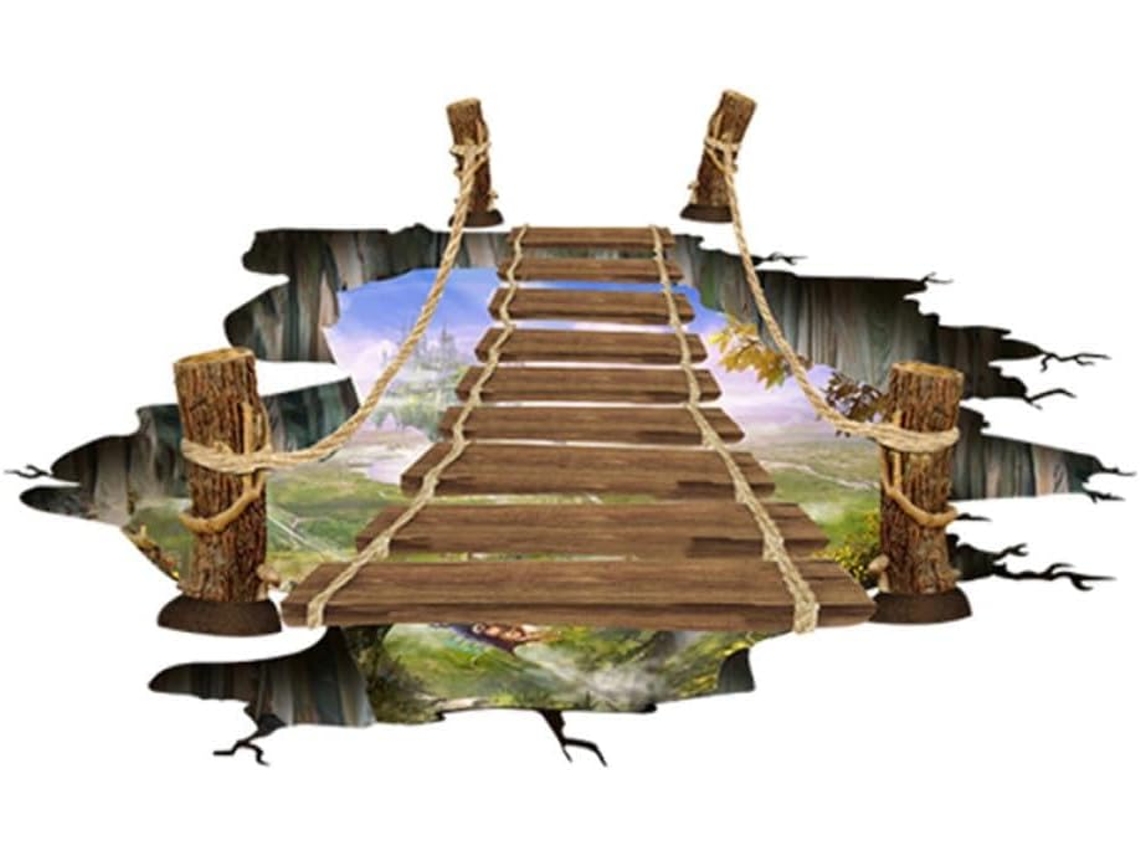 Adhesivo Pared 3d Diseño Puente Colgante Fabricado Pvc Impermeable Fácil Quitar Dejar Residuos Ideal Decorar