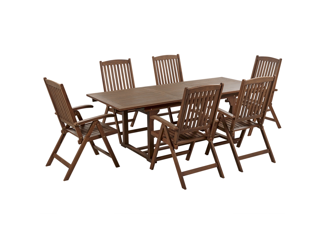 Conjunto de jardín 6 plazas de madera de acacia oscura BELIANI Amantea