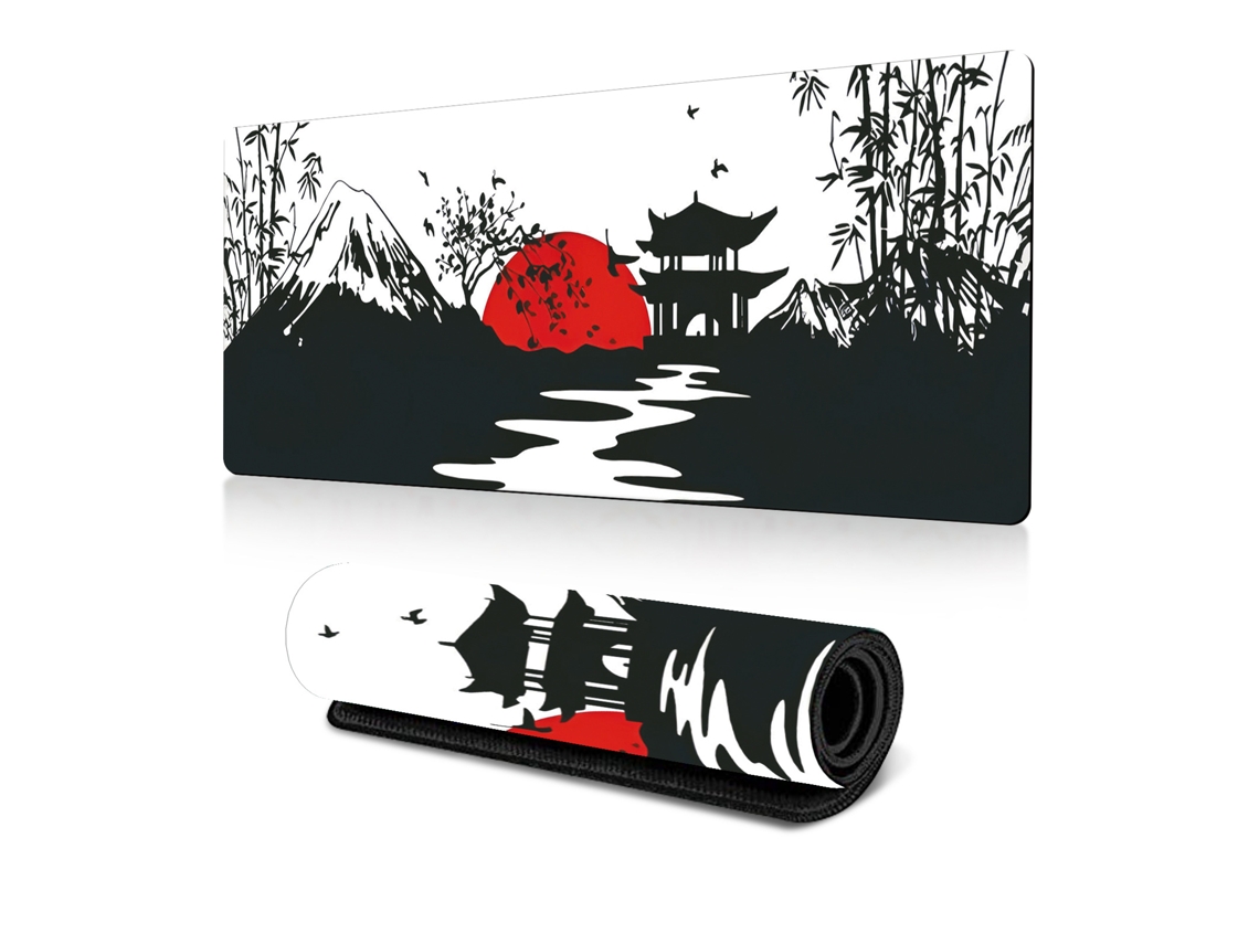 Alfombrilla De Ratón Gaming Xxl Diseño Floral - Mousepad De Goma Natural - 30x80cm Negro, Blanco Y Rojo