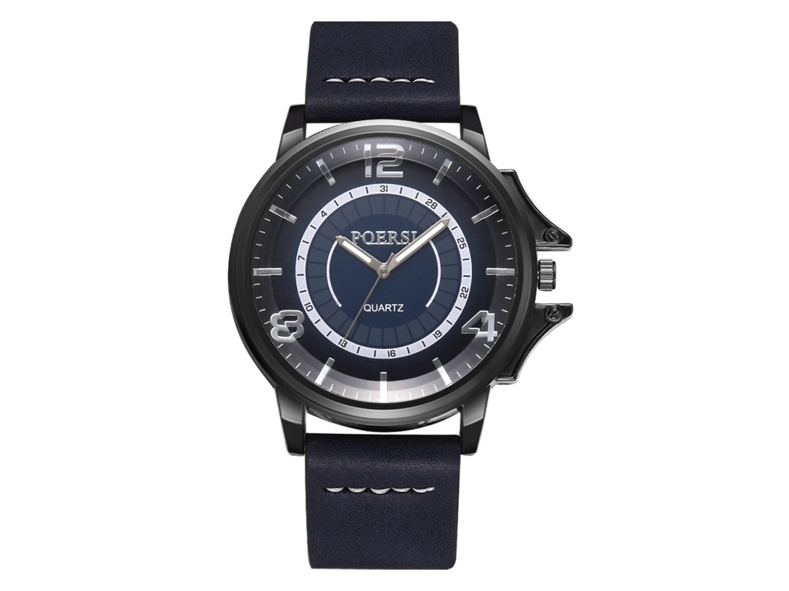 Reloj De Cuarzo Para Hombre Con Correa De Cuero Pu Estilo Casual De Negocios Dial Doble Círculo Azul
