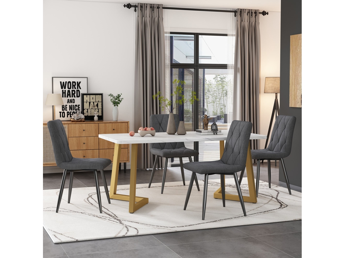 Conjunto De Mesa De Comedor 117x68 Cm Mesa Rectangular Moderna Con 4 Sillas Gris Oscuro Mobrio