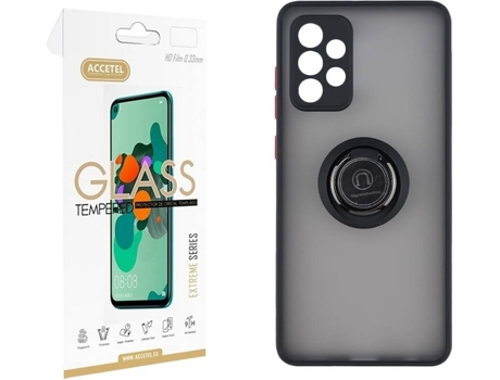 Funda y Protector de Cristal Samsung Galaxy A72 5G ACCETEL Gel Bumper Ring Negro