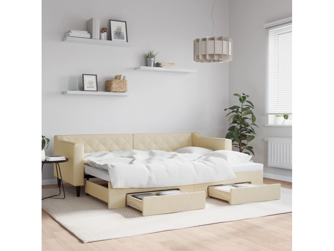 Sofá Cama Nido Con Cajones Tela Color Crema 80x200 Cm