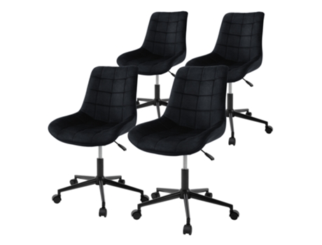4x Silla de oficina, ergonómico de terciopelo negro con ruedas ML-DESIGN