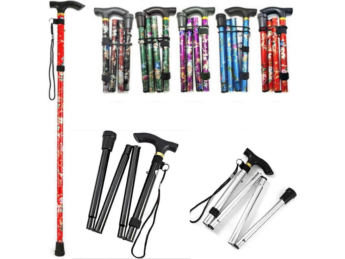 Bastón plegable ajustable de aluminio con estampado floral, ideal para senderismo y acampada. Ayuda de movilidad duradera.