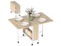 Mesa De Cocina Plegable Con Ruedas, Tapa Abatible, Estante, Madera Natural, 130x80x74