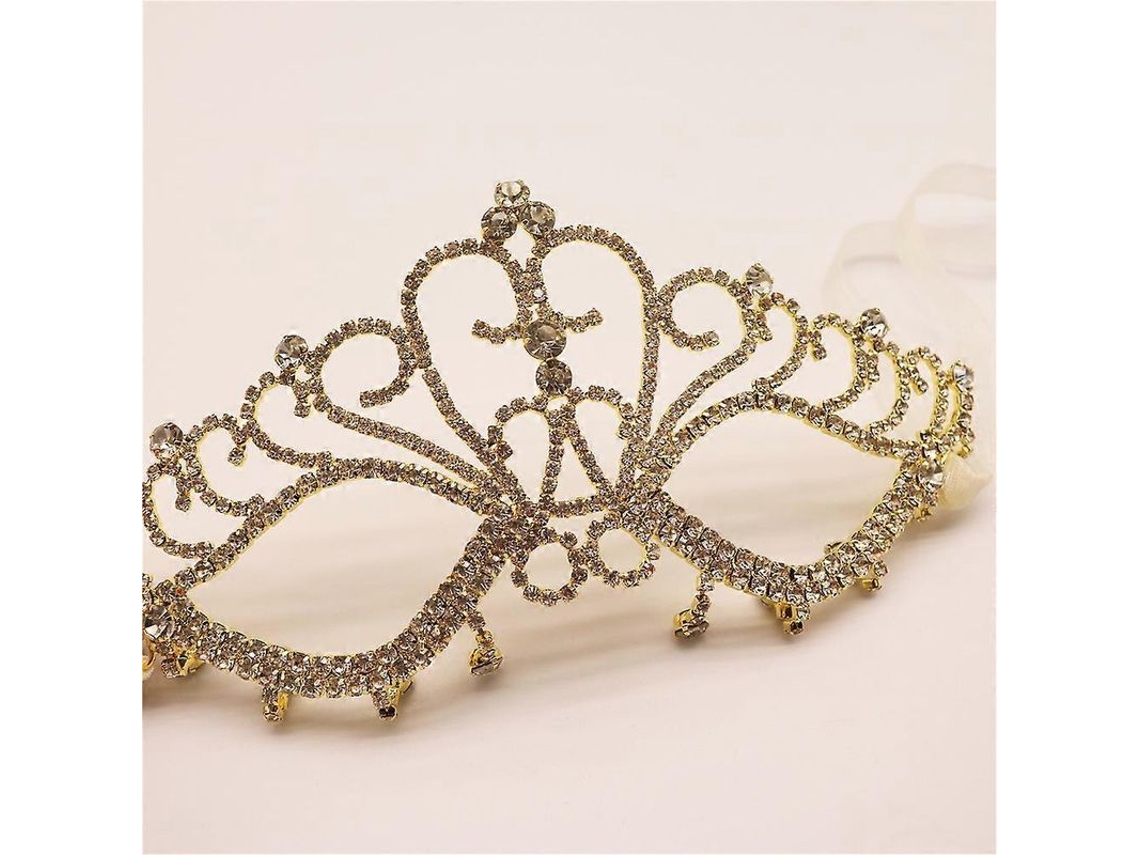 Máscara De Mujer Con Diamantes De Imitación Y Cristales Brillantes Para Bailes, Fiestas De Disfraces, Halloween Y Cumpleaños - Color Dorado