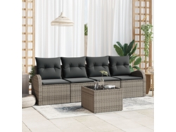 Conjunto de sofá de jardín de 5 piezas Lovely Home con cojines de polirratán gris