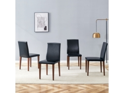 Sillas De Comedor Set De 4 - Diseño Minimalista, Asiento De Pu Negro Y Patas Metálicas Efecto Nogal - Nogal+negro