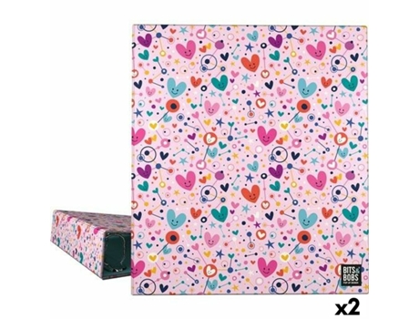 Carpeta con Anillas GRAFOPLAS Hearts Rosa A4 2 Unidades