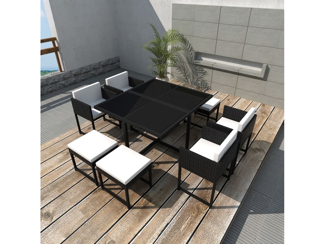 Juego de comedor para exteriores con cojines, mimbre sintético negro, Dkd Home Decor