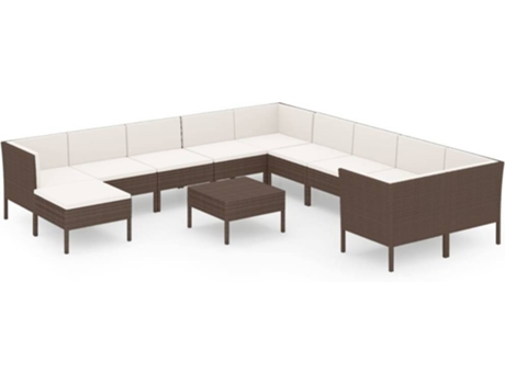 Conjunto 12 muebles de jardín VIDAXL y cojines ratán sintético marrón