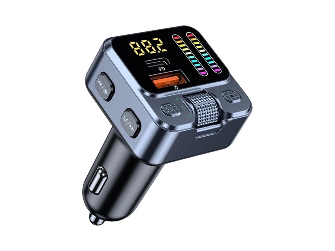 Carregador Rápido Para Carro Transmissor Fm Bluetooth 5.3, Pd De 42 W, Viva Voz, Luzes Led Yizhood (preto)