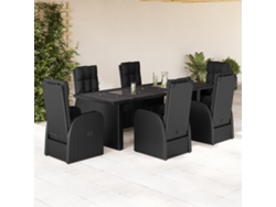 Juego de comedor de jardín de 7 piezas con cojines, mimbre sintético negro, DKD Home Decor