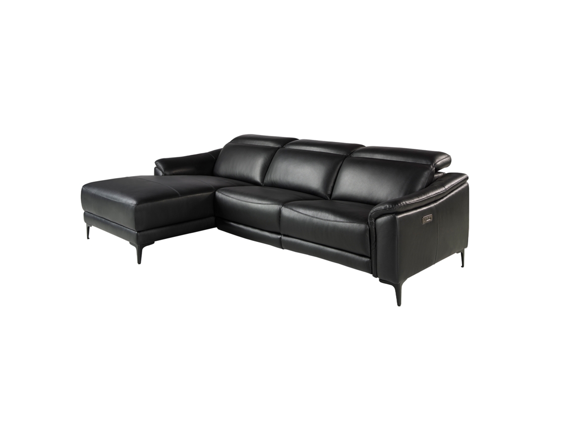 Sofá chaise longue relax izquierda piel negro ANGEL CERDA
