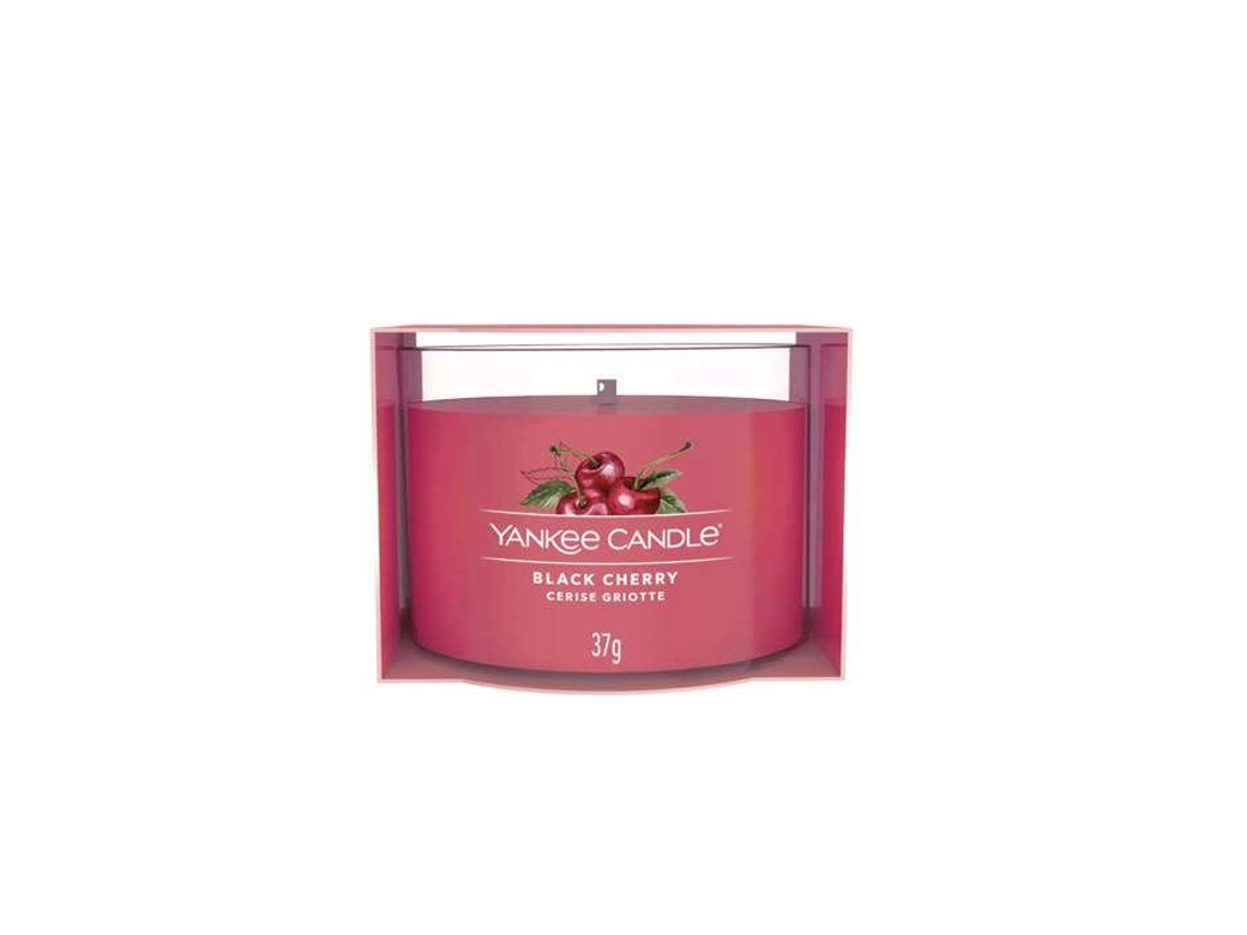 Vela votiva Yankee Candle en vidrio de cerezo negro, perfume para interiores.