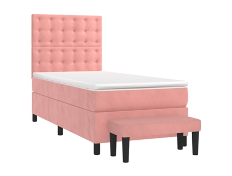 vidaXL Cama con somier y colchón 90x200 cm terciopelo rosa