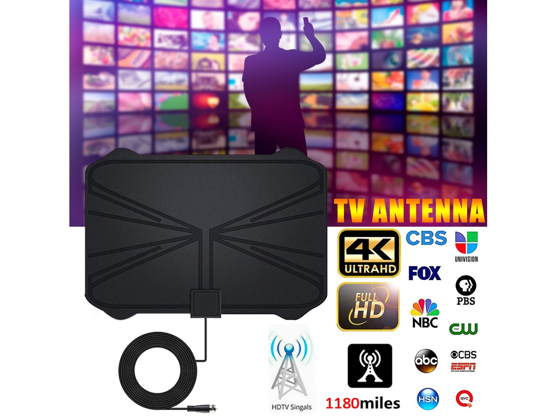 Antena de TV digital HD 4K para interiores con amplificador y receptor de señal de hasta 1900 km