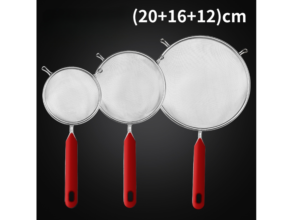 Tamiz de acero inoxidable con malla fina, ideal para amasar en la cocina y otros usos domésticos. MDUG (paquete de 3)