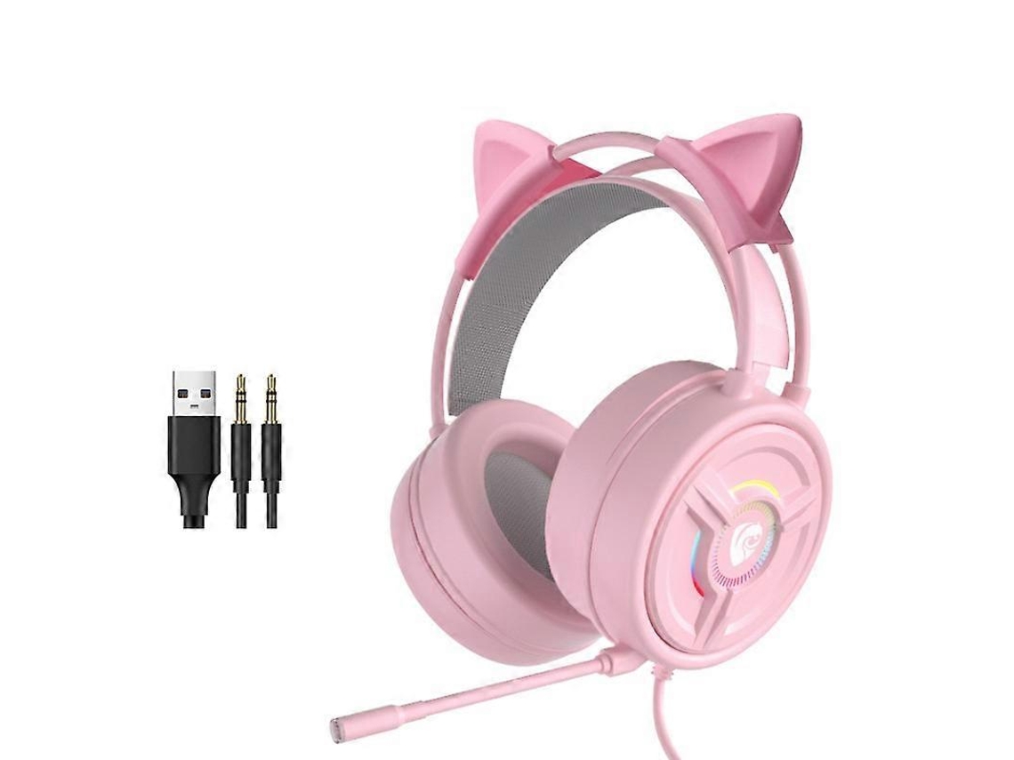 Auriculares con cable y micrófono Hengrongshen de 3,5 mm para juegos Pantsan Psh 200 con orejas de gato en color rosa