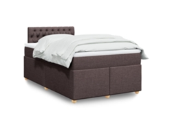 Cama Box Spring Con Colchón Tela Marrón Oscuro 120x200 Cm
