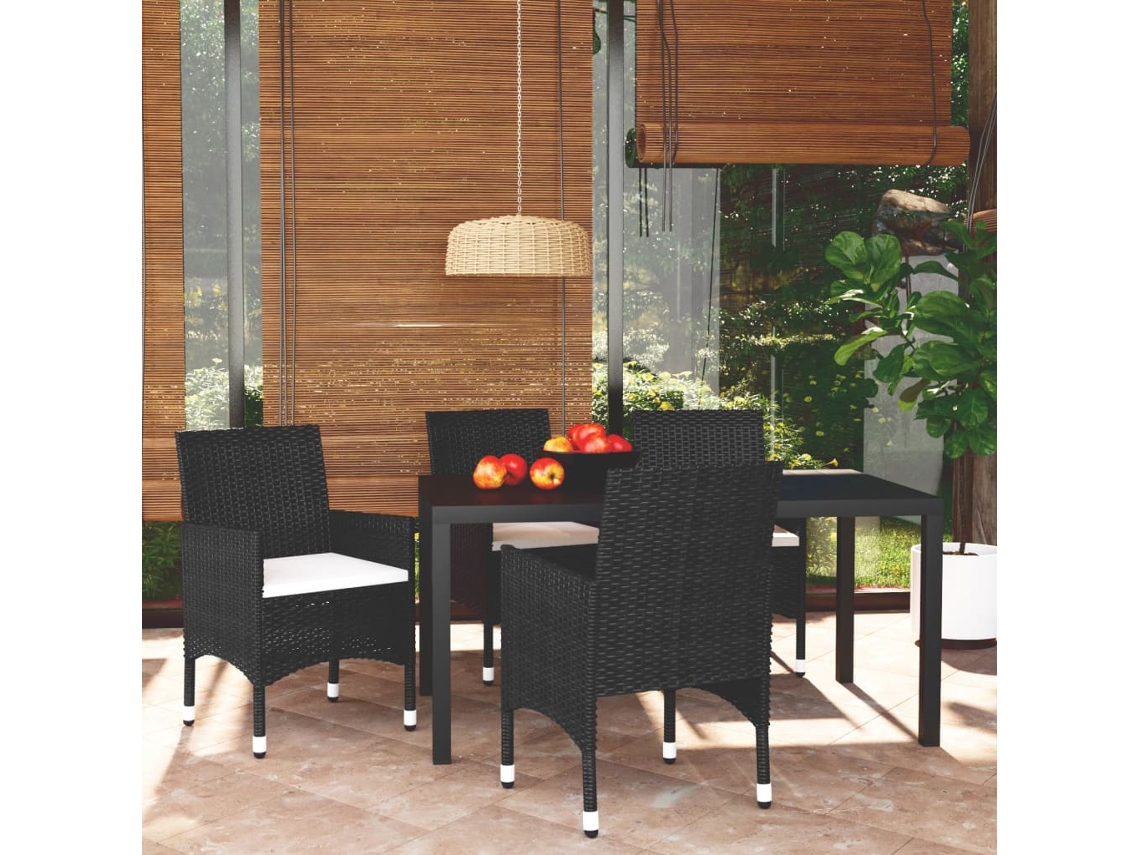 Juego de comedor de jardín de 5 piezas con cojines, mimbre sintético negro, DKD Home Decor
