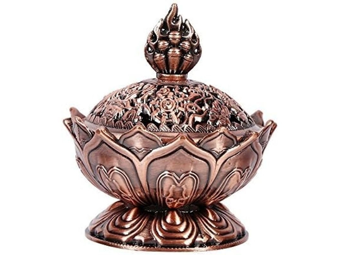 Quemador De Incienso De Bronce De Estilo Chino Con Diseño Decorativo De Flor De Loto.