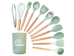 Juego de utensilios de cocina de silicona antiadherente Yunzii de 12 piezas, color verde