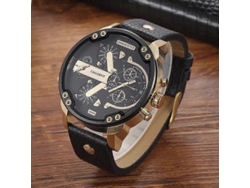 Reloj Cagarny 6820 para hombre con esfera redonda grande, correa de piel y cuarzo con movimiento dual Hengrongshen