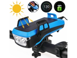 Luz Solar Para Bicicleta 4 En 1 Con Soporte Para Teléfono Móvil, Batería De 4000 Mah Y Zumbador Led De 550 Lm.