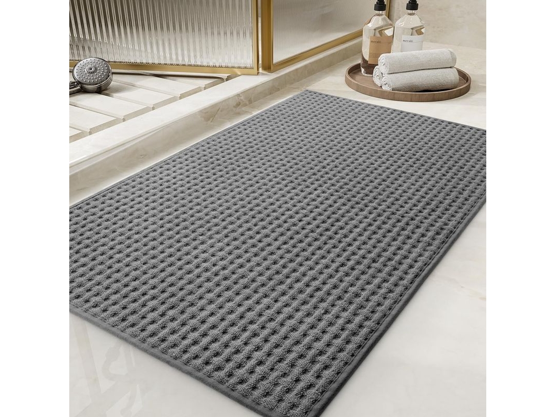 Tapete De Baño De Cuadros Super Absorbente Antideslizante Delgado Lavable A Máquina Gris Oscuro 16 Pulgadas * 24 Pulgadas