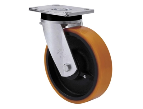Rueda giratora placa 10slr200-hub hierro-poliur.naranja eje bolas ALEX