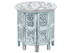 Mesa de centro de diseño tradicional BELIANI Borai de Madera de mango Azul 45x45x46
