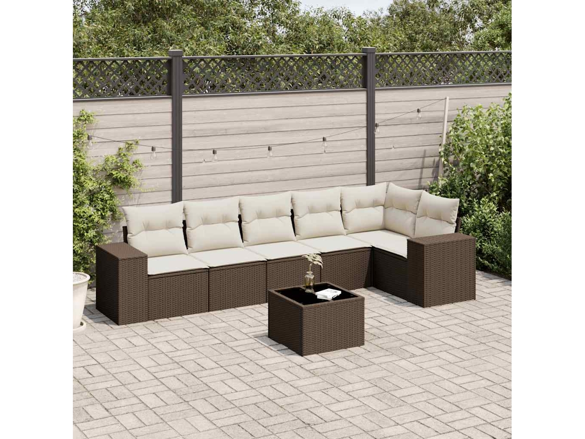 Conjunto de sofá de jardín de 7 piezas con cojines de mimbre sintético marrón de DKD Home Decor