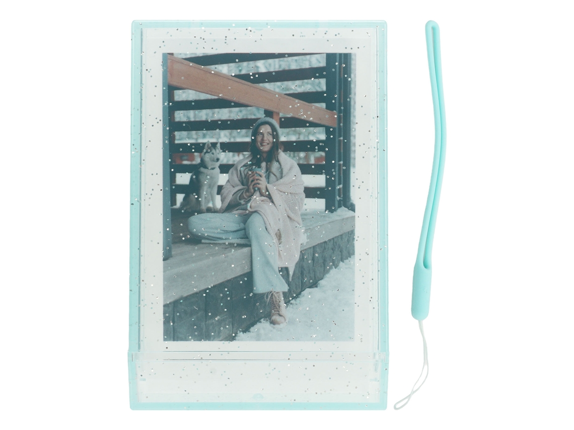 Caja De Almacenamiento Para Fotos De 3 Pulgadas Con Cuerda, Estuche Transparente Verde Con Brillitos Para Cámaras Instantáneas Y Tarjetas
