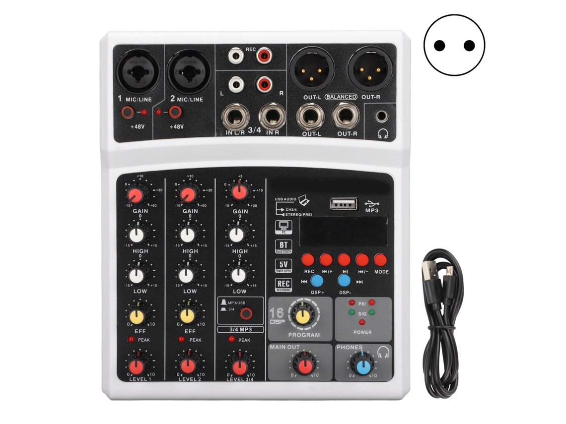 Mesa De Mezcla De Sonido Dj Con 4 Canales, Potencia Fantasma De 48v Y Enchufe Eu