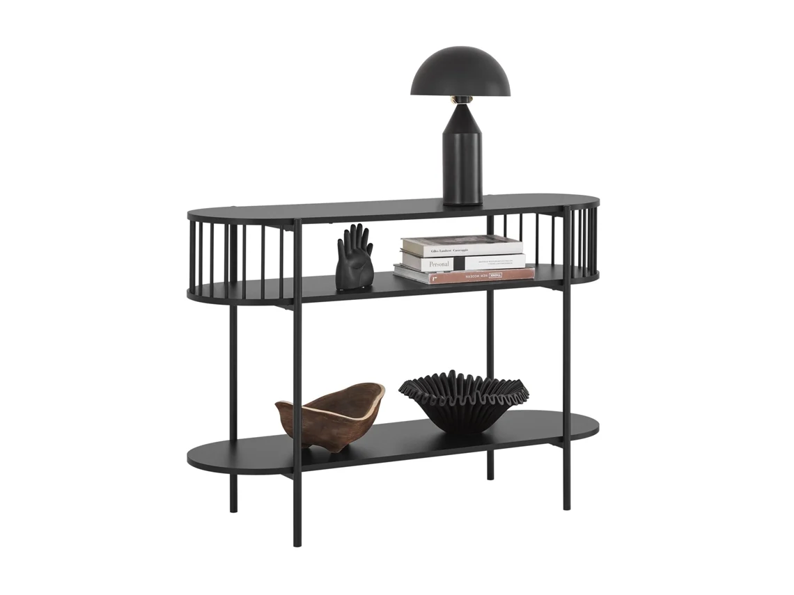 Sobuy Fsb90-sch Mesa De Consola Con 3 Niveles Estructura De Metal Negro