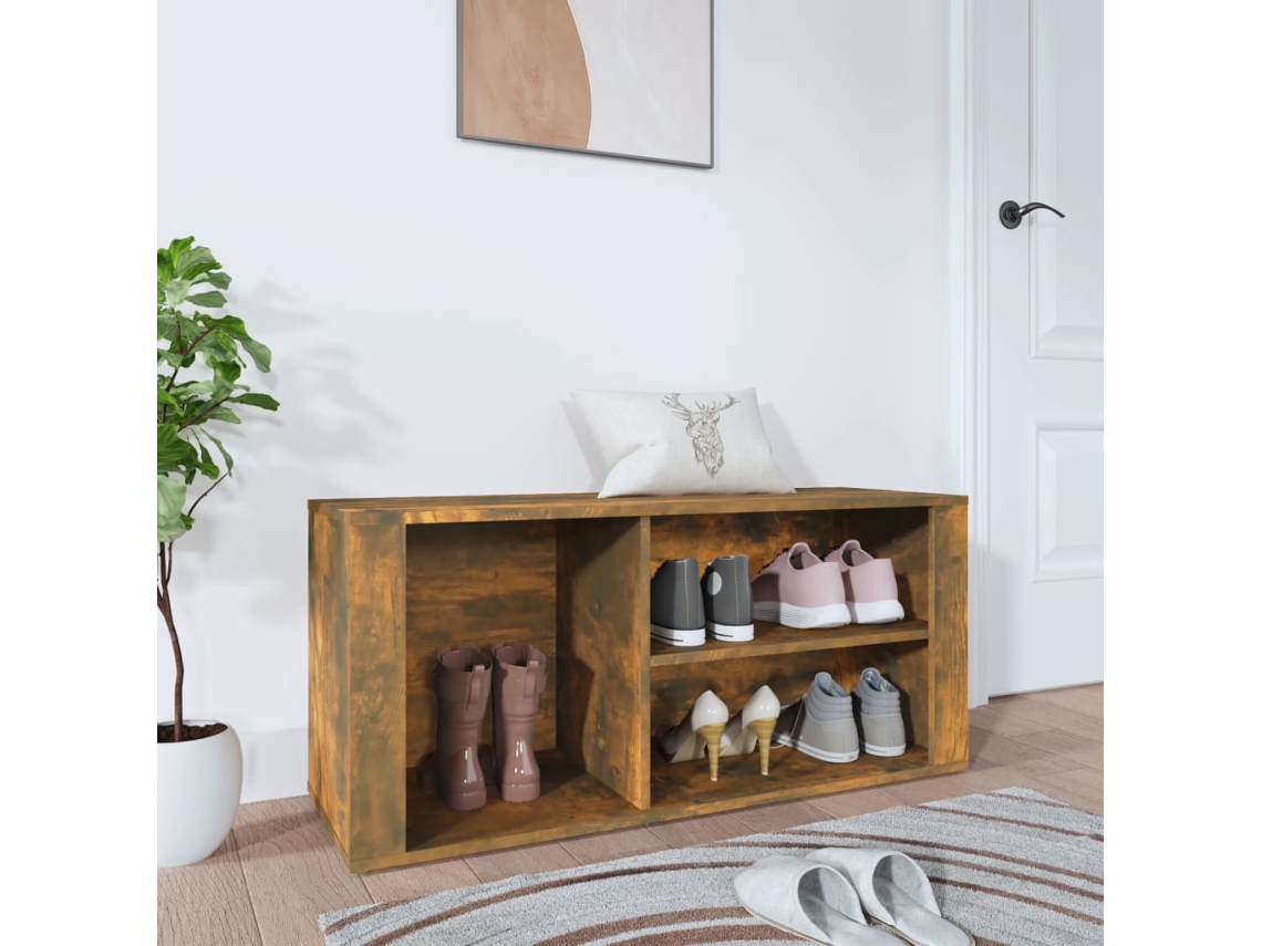 Mueble Zapatero | Armario Zapatero Madera Contrachapada Roble Ahumado 100x35x45 Cm