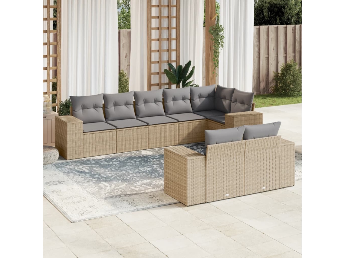 Conjunto de 8 sofás de jardín con cojines de mimbre beige Dkd Home Decor