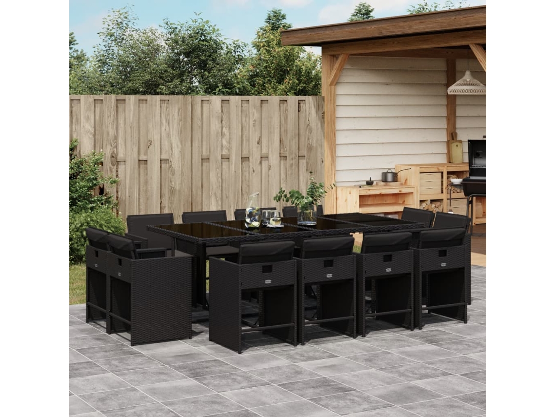 Juego de comedor de jardín de 13 piezas con cojines en mimbre sintético negro de DKD Home Decor