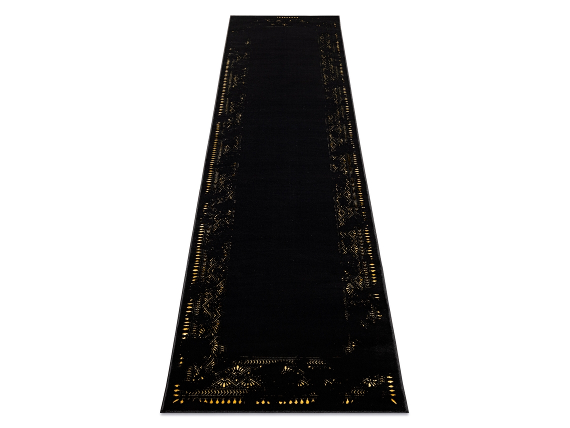 Alfombra, Alfombra de Pasillo Gloss Moderno 408C 86 Marco Elegante, Glamour, Art Deco Negro/Oro (80 x 300 cm)