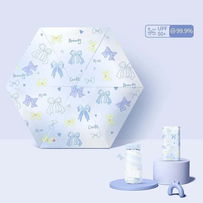 (azul 6k) Bonito Paraguas Plegable De Seis Pliegues Con Forma De Mariposa, Mini Paraguas Plegable De Bolsillo.