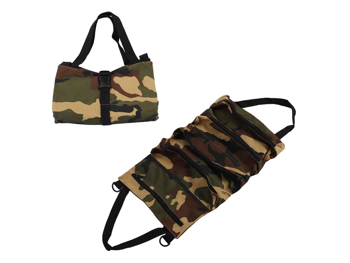 Bolsa De Herramientas Enrollable De Lona De Camuflaje De Alta Resistencia Con 5 Compartimentos