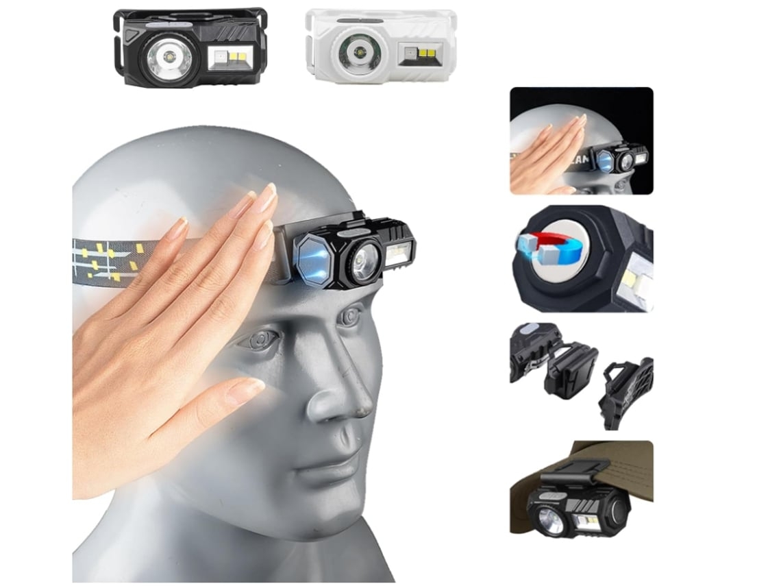 Linterna frontal LED recargable con 9 modos de iluminación, sensor de movimiento, luz LED intermitente RGB/SOS para acampar, correr y andar en bicicleta. Yunzii