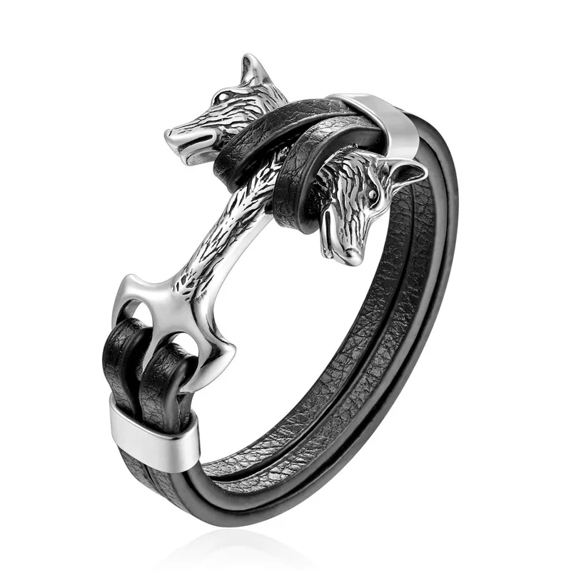 Pulsera De Ancla De Cuero Genuino Para Hombre, Pulsera Con Colgante De Acero Inoxidable