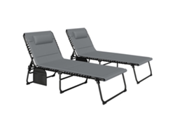 Juego 2 Tumbonas Plegables, Reposacabezas, 5 Posiciones, 189x68x36cm, Gris Oscuro