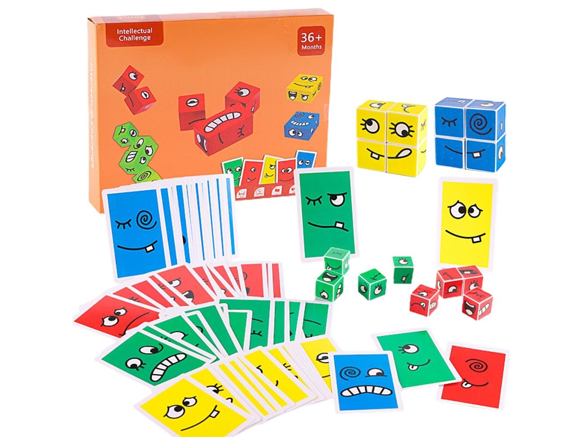 Dan26-cubo De Madera Rompecabezas Bloque Juguete De Entrenamiento De Pensamiento Expresión Facial 3d Cambio Juguete Educativo Infantil